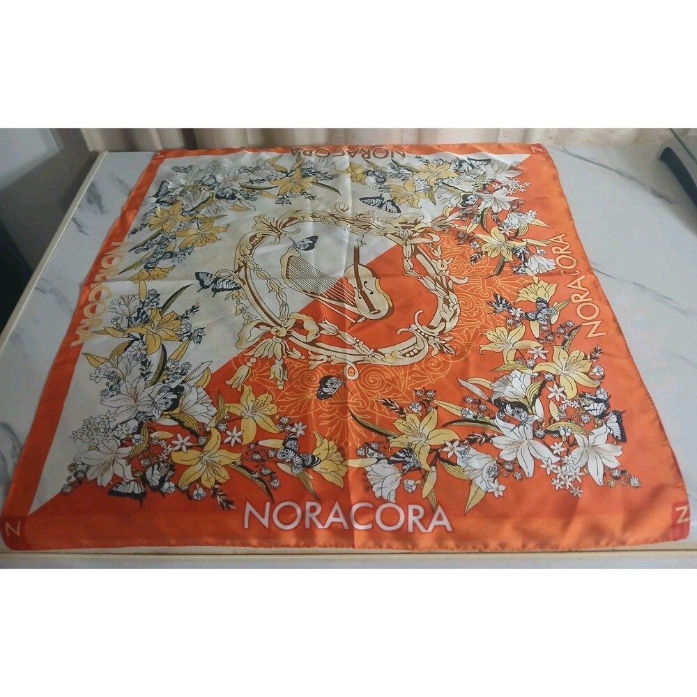 Noracora Scarf Floral With Butterflies, Musical Instruments Vintage Cottage Chic